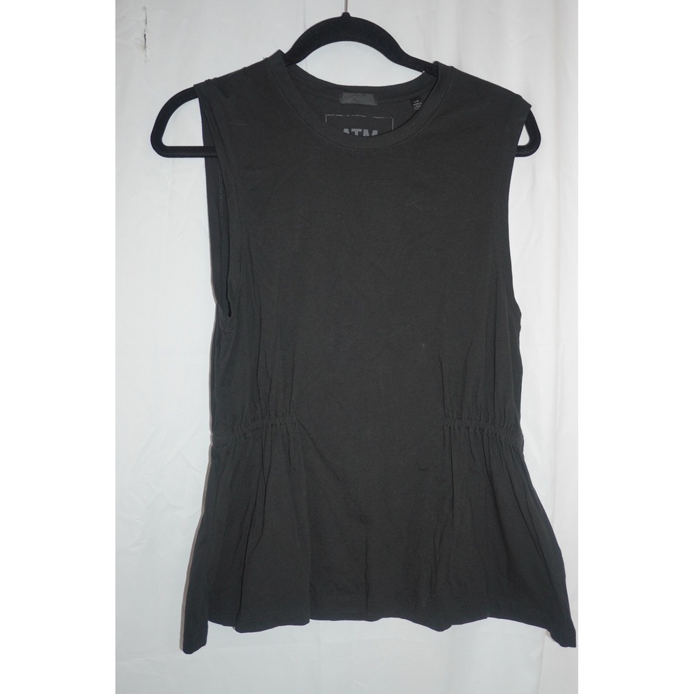 ATM Anthony Thomas Melillo Black Cinched Waist Sleeveless Peplum Top Cotton L